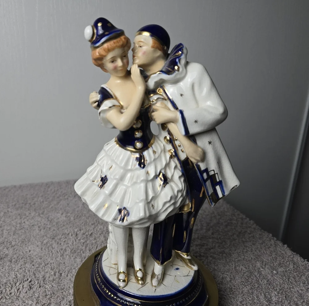 Antique 1920s Art Deco Pierrot &Pierrette Porcelain Figure- Japan